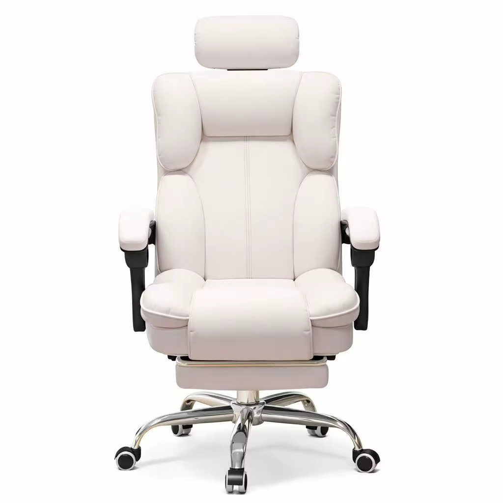 Chaise de bureau ergonomique de luxe à dossier haut en cuir PU avec appui-tête