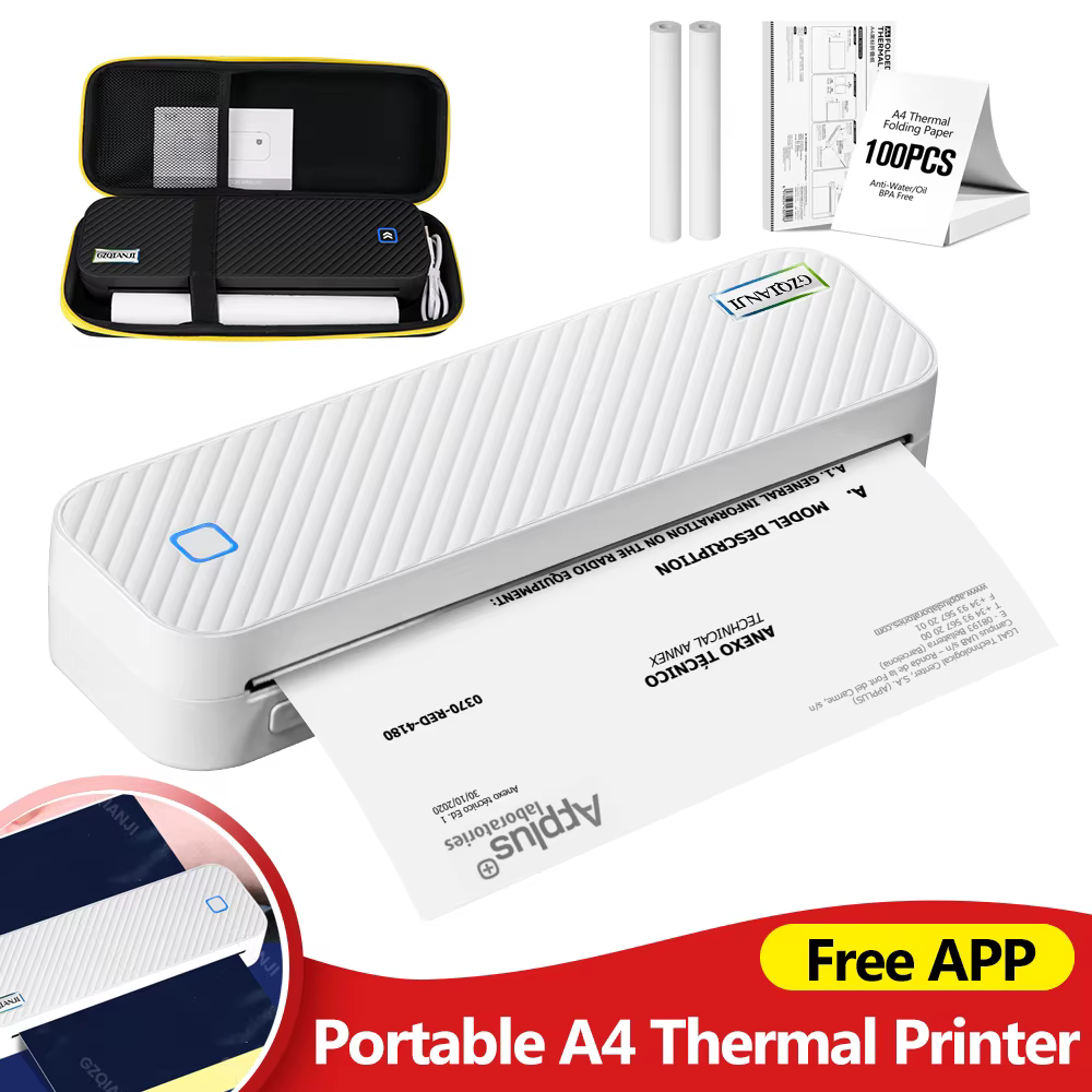 Imprimante thermique Portable A4 Bluetooth Photos PDF Machine d'impression de documents rouleaux pliés papier pour le travail de bureau maison école voyage