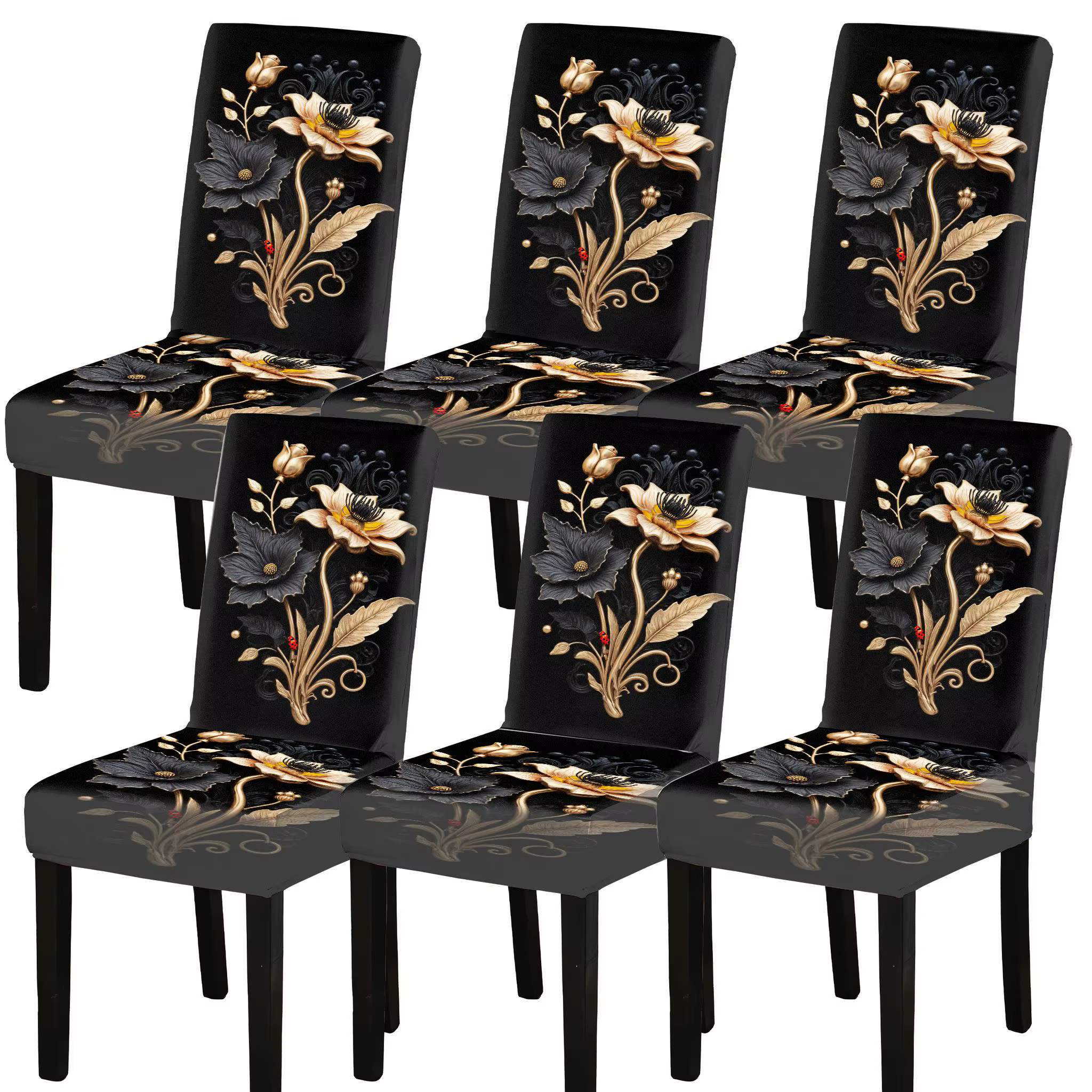 Housse de chaise de salle à manger extensible, luxe, or noir, floral, Art Déco, amovible, lavable, housse de chaise de salle à manger pour la maison