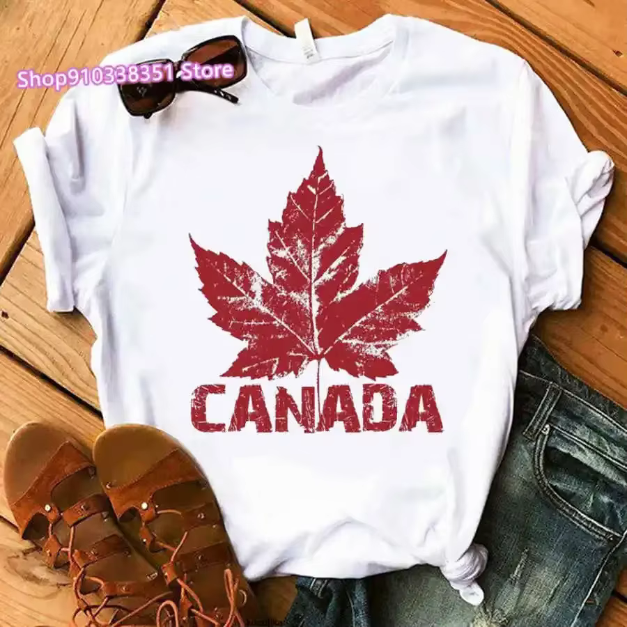 Mode Canada feuille d'érable drapeau imprimé femmes t-shirt à manches courtes Harajuku col rond femmes t-shirt dames t-shirt hauts