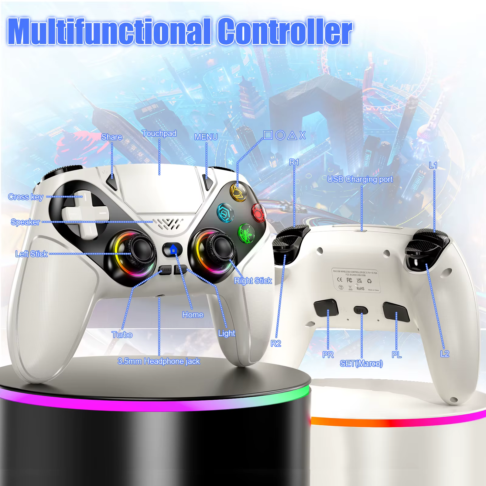 Manette de jeu sans fil RGB