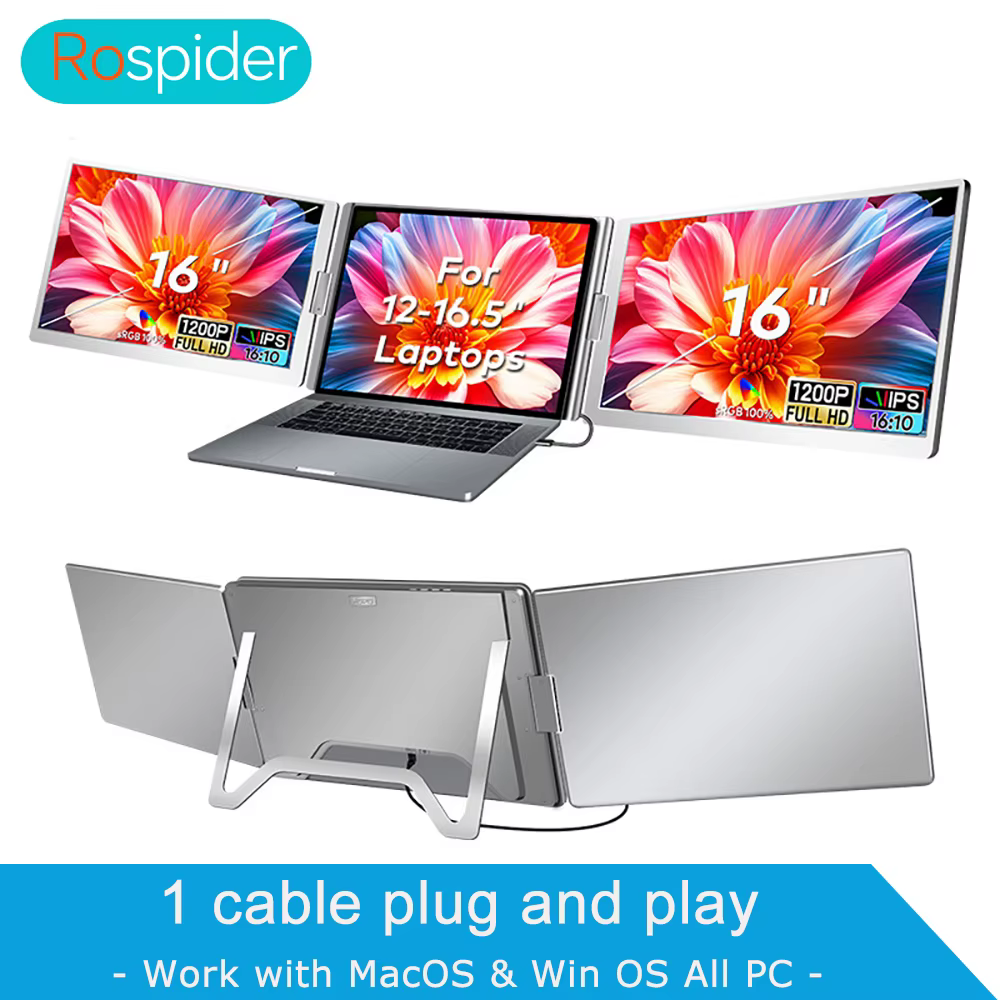 Écran double 14" à 16" Moniteur multiple étendu Sous-écran pour ordinateur portable Triple extension LCD compatible avec tous les PC Rospider