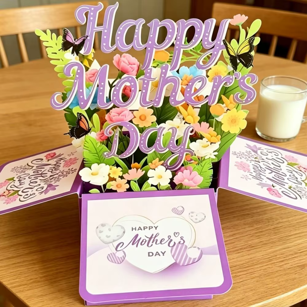 Carte de vœux 3D pour la fête des mères, motif fleur et papillon, carte créative pour maman, meilleurs vœux, cadeaux, carte pop-up fleurie, décoration de fête