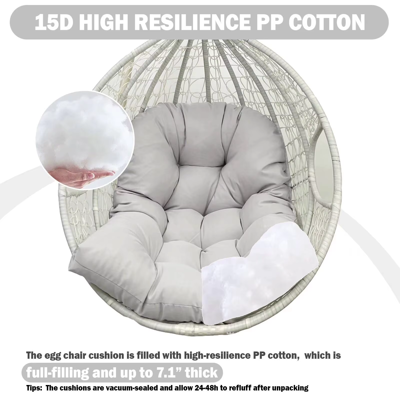 Coussin de remplacement pour chaise suspendue, avec rembourrage épais, pour chaises suspendues de patio, balcon, jardin, 80x120CM