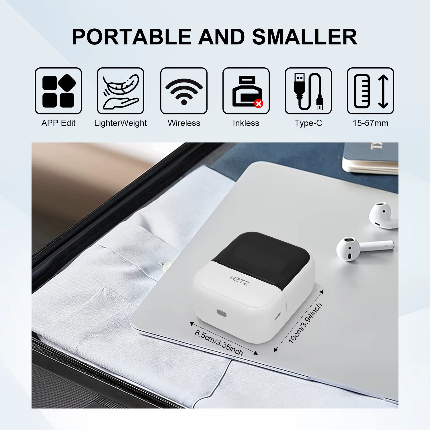 Imprimante d'étiquettes Bluetooth portable, imprimante thermique sans fil, imprimante d'autocollants sans encre pour la maison et le bureau, compatible iOS/Android