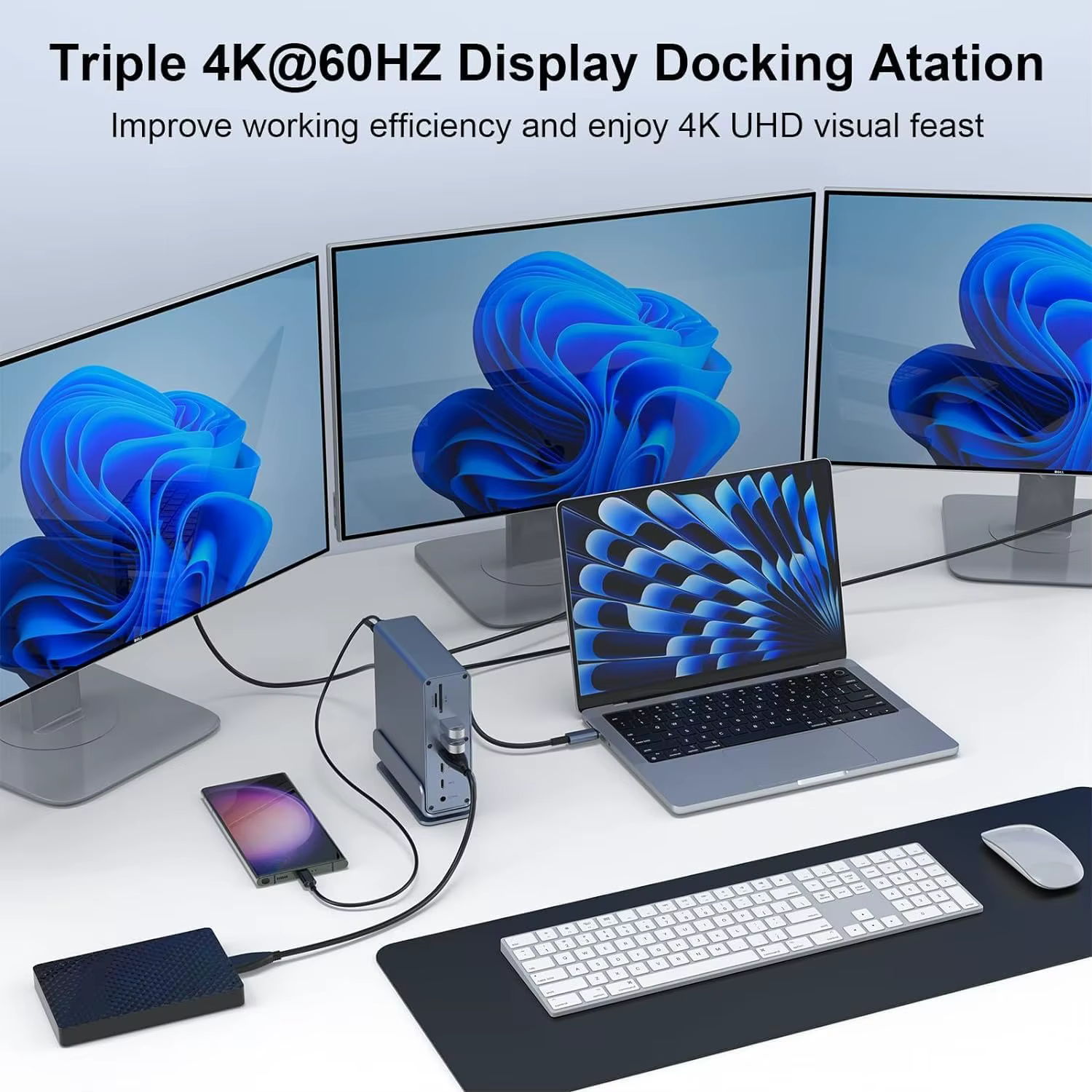 Station d'accueil pour ordinateur portable Thunderbolt4 USB C avec 2 ports USB compatibles HDMI