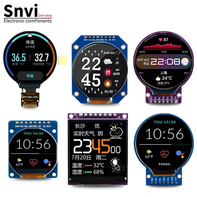 Module d'affichage LCD TFT Snvi 1,28 pouce IPS rond carré 240x240 SPI GC9A01 Écran couleur compatible avec Arduino ESP32 pour le bricolage