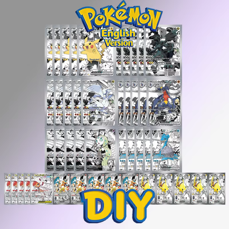 Cartes Pokémon DIY : Série Manga Anglaise – Pikachu Ex, Charizard, Meloetta, Reshiram, Zekrom, Mega Scrafty, Garchomp – Cartes Anime