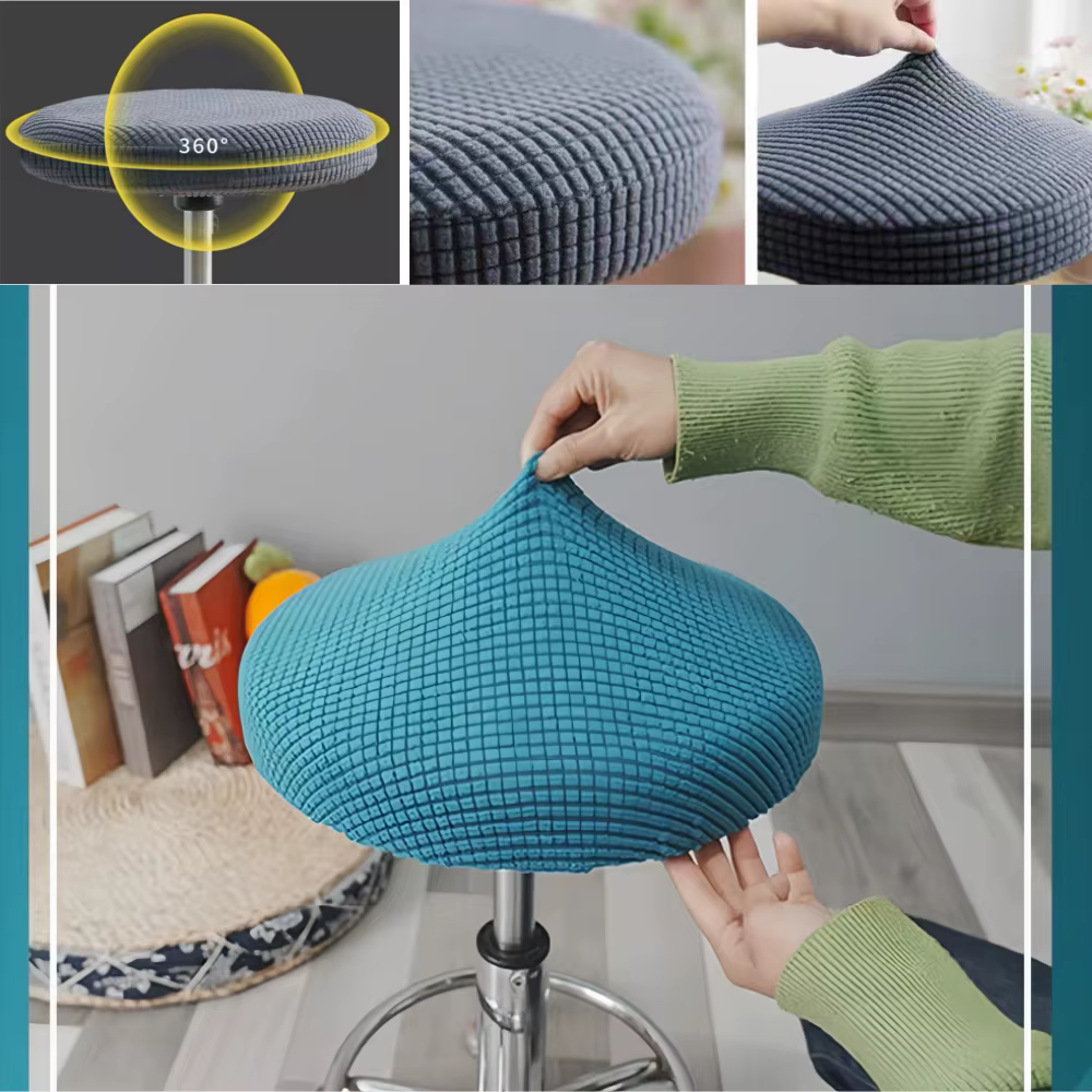 Juste de coussin de chaise ronde élastique, housse de siège de bar lavable, housse de siège épaissie, solide, document, tabouret de salle à manger