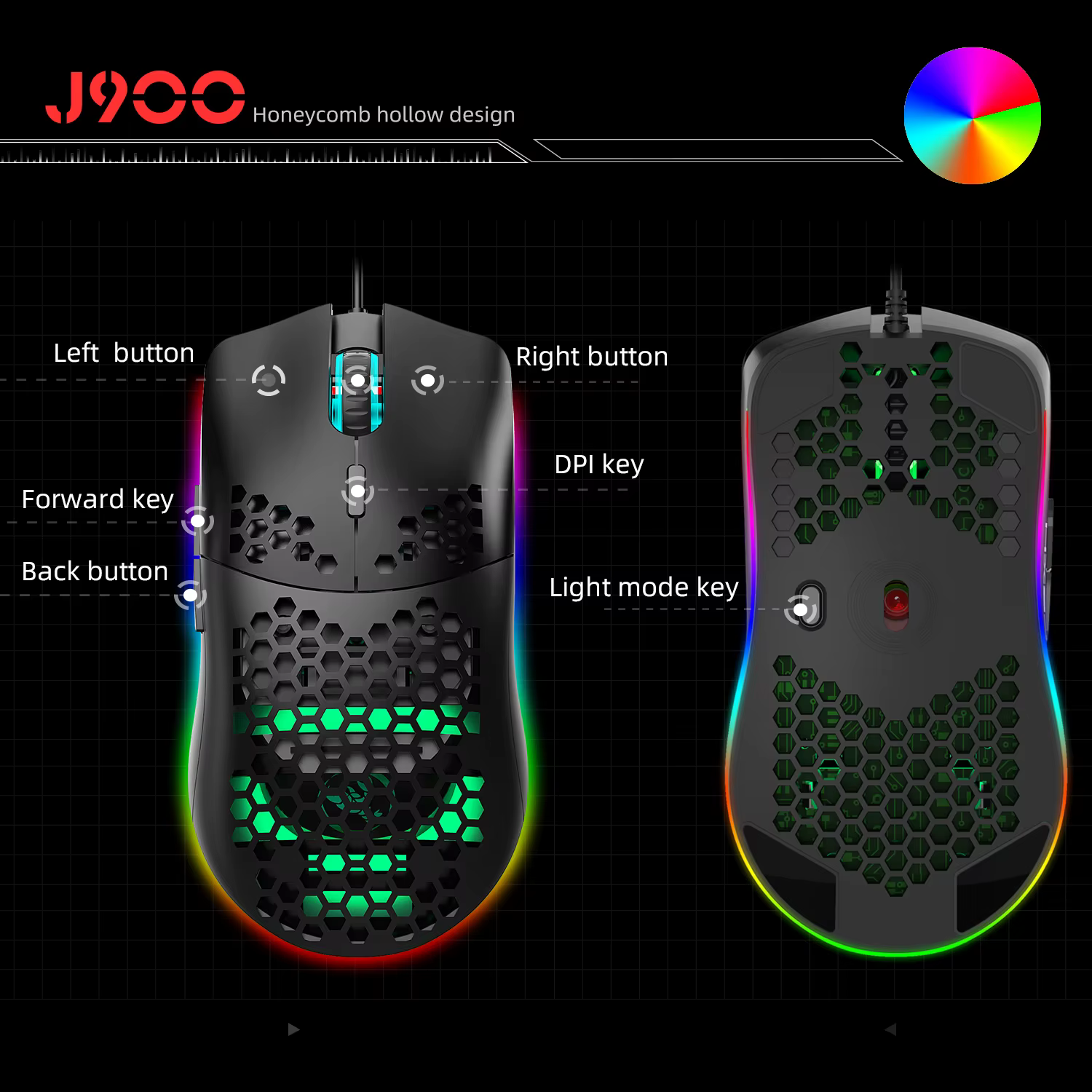 Offre spéciale HXSJ J900 souris de jeu RGB lumineux léger Macro programmation creux ergonomie