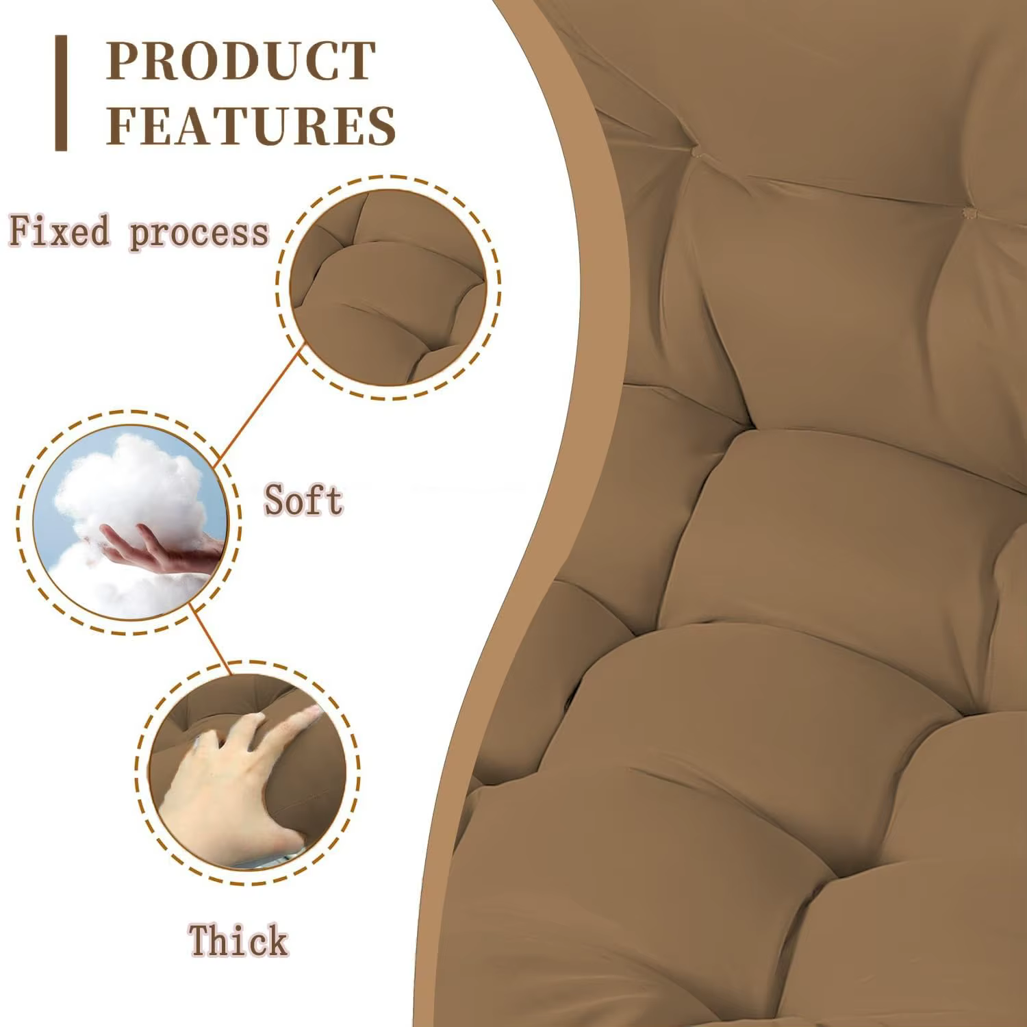Coussin de remplacement pour fauteuil suspendu, coussins épaissis pour siège de balançoire, coussin de chaise suspendue pour intérieur/extérieur, lavable