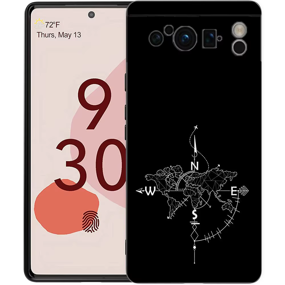 Coque de téléphone en Silicone noir antichoc, carte du monde de dessin animé, direction de paysage, pour Google pixel 9 8 7 6 Pro 8A 6A 7A 5G