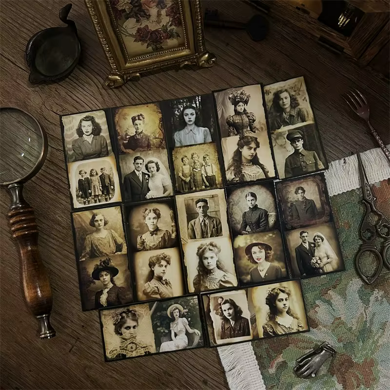 Carte d'optique de matériel de collage de photo rétro de famille, rick, scrapbooking, décoration, sans support adhésif