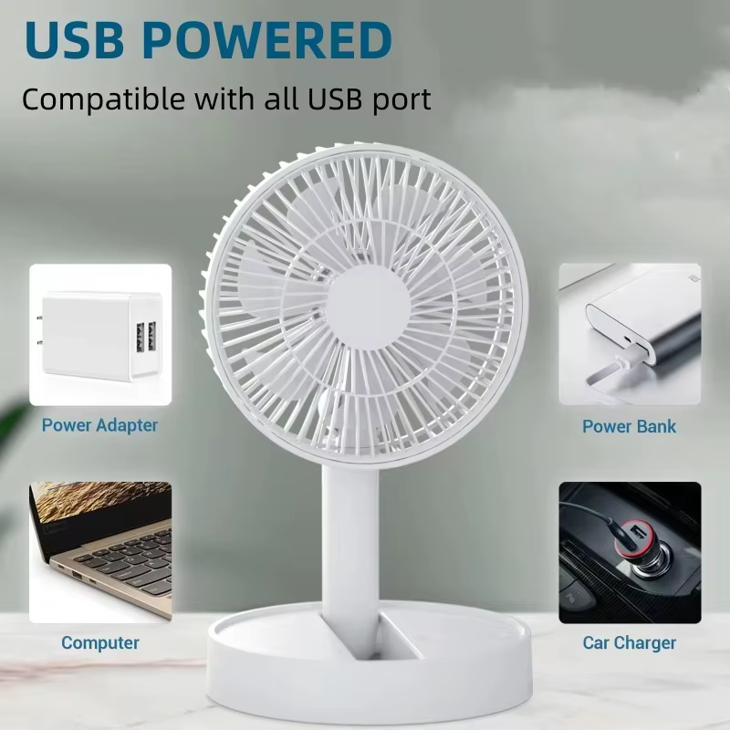 Ventilateur de bureau portable pliable Lenovo, rechargeable par USB C, batterie 3600 mAh, 4 vitesses, ultra silencieux, pour la maison, le bureau, la chambre à coucher, le dortoir