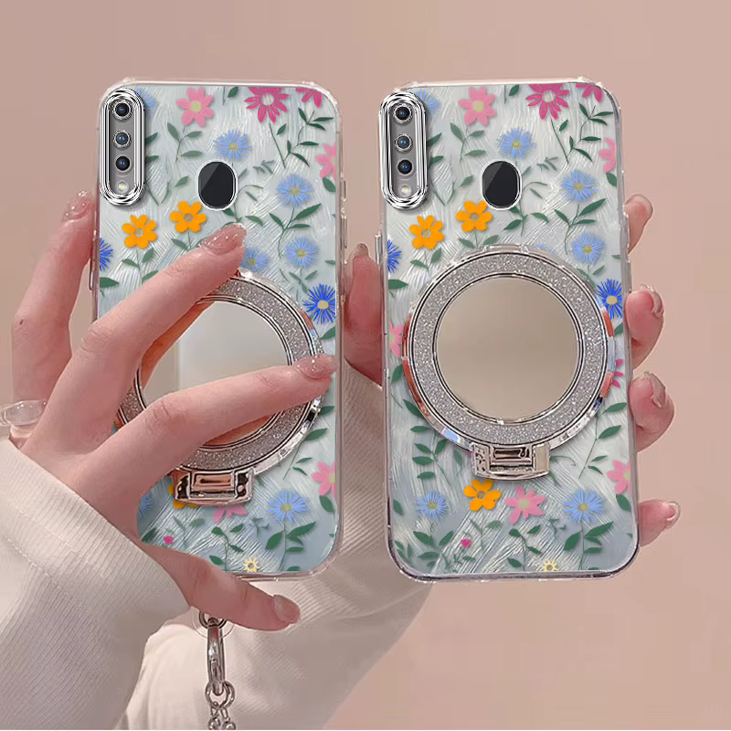 3 pièces (coque de téléphone à fleurs mignonnes + cordon + support) pour Galaxy A20S/A21S/A23 5G/A24 4G/A32 4G/A33 5G/A35/A36/A30S