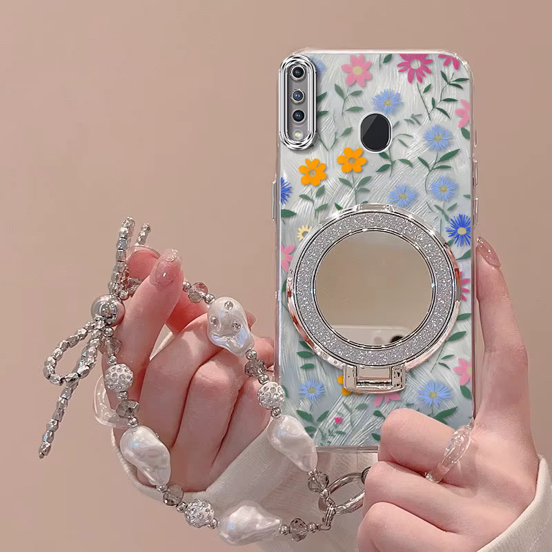 3 pièces (coque de téléphone à fleurs mignonnes + cordon + support) pour Galaxy A20S/A21S/A23 5G/A24 4G/A32 4G/A33 5G/A35/A36/A30S