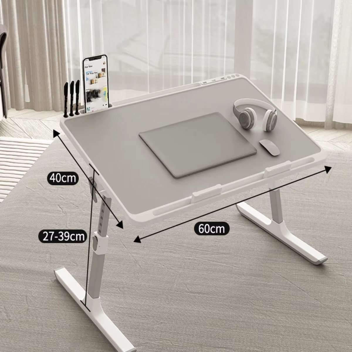 Plateau de lit réglable pour ordinateur portable – Bureau debout pliable avec tiroir de rangement
