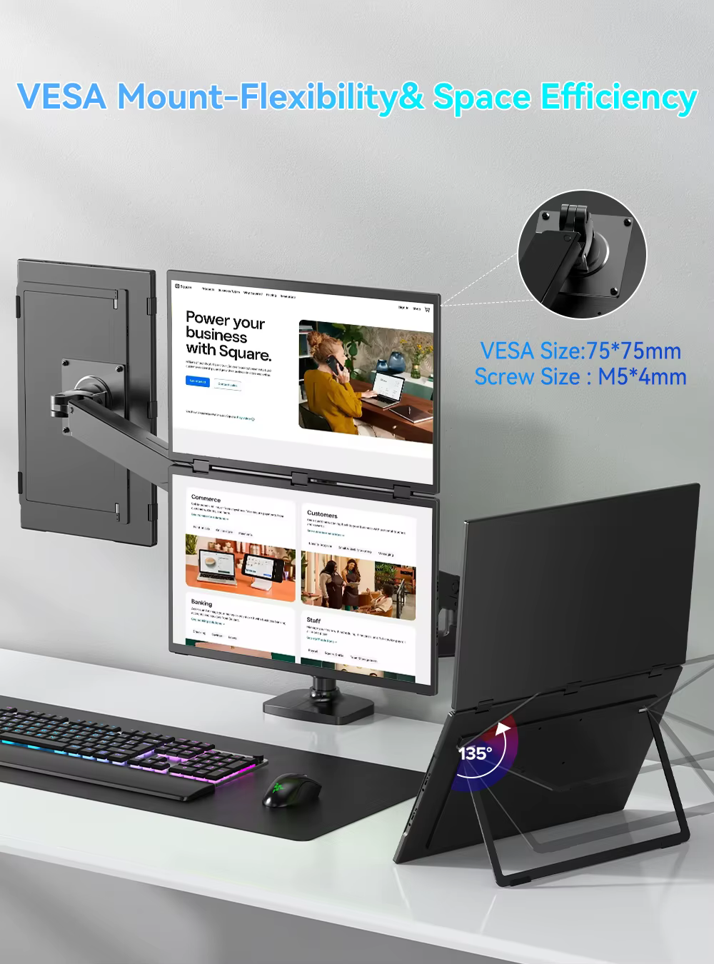 UPERFECT Moniteur portable pliable triple écran 15