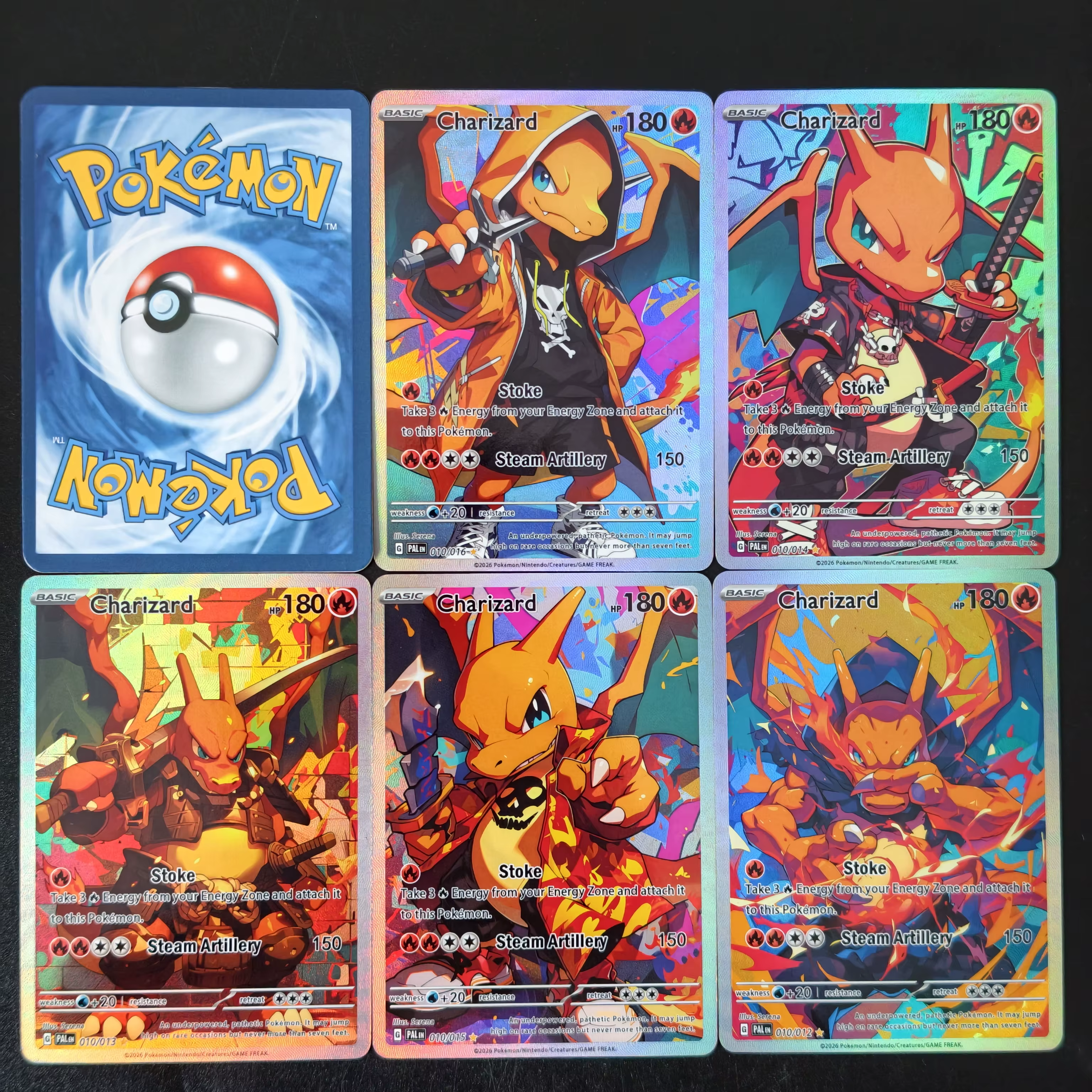 Carte Pokémon Charizard PTCG Anglaise PAL, style samouraï japonais, illustration complète texturée, cartes holographiques rares faites soi-même