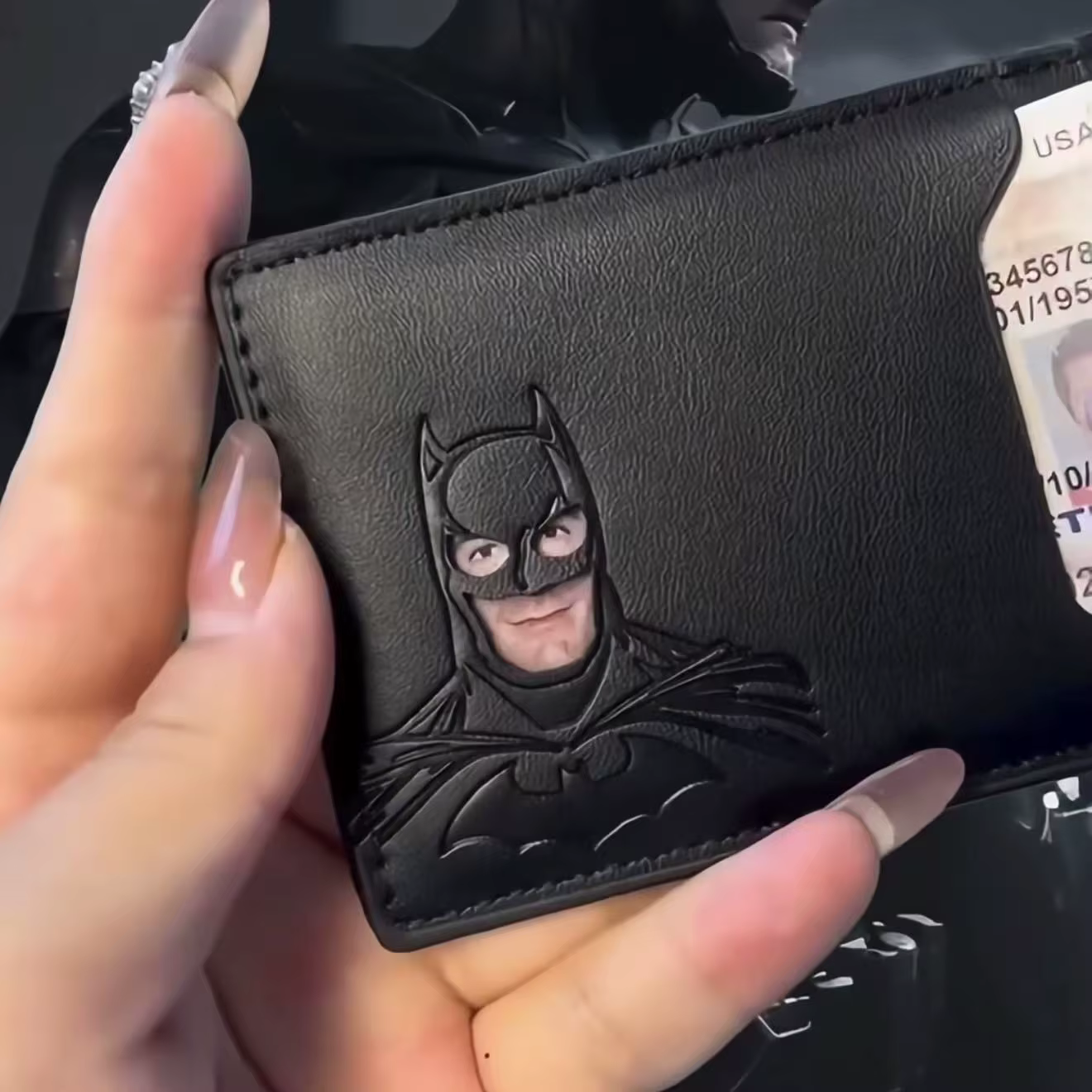 Porte-carte d'identité Batman, abstrait, drôle, super-héros, couverture de carte noire, portefeuille d'occultation de documents portable pour le stockage des cartes d'étudiant et de travail