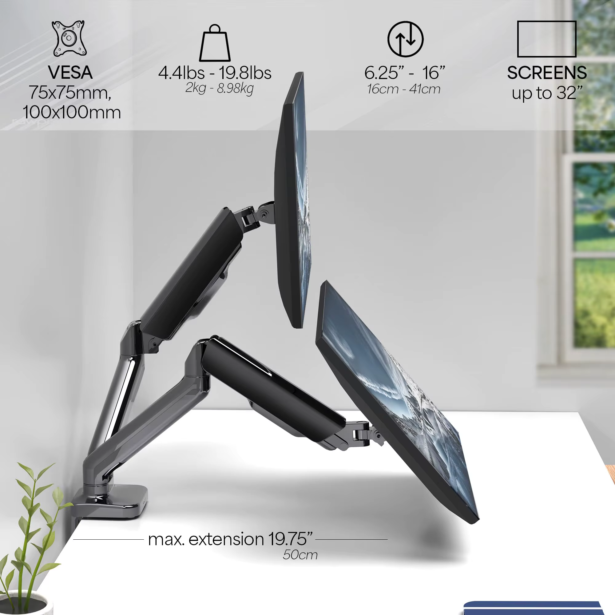 Support à Double Écran Ergonomique et Réglable de 32 Pouces