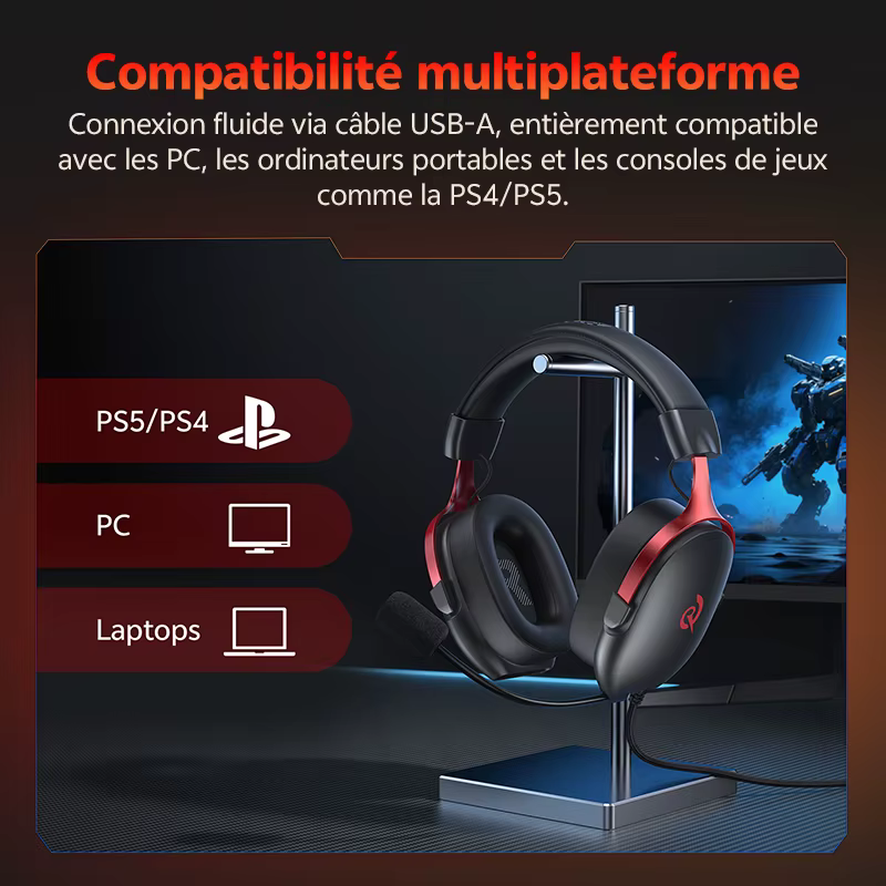 QCY VN200 Pro casque de jeu filaire avec micro 40mm pilote 7.1 Surround sur l'oreille