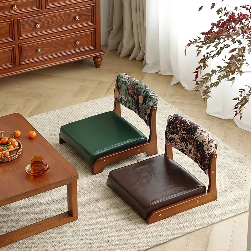 Chaise japonaise au sol avec dossier, tabouret Zaisu en bois massif, design sans pieds pour balcon/lit/baie vitrée, tabouret bas