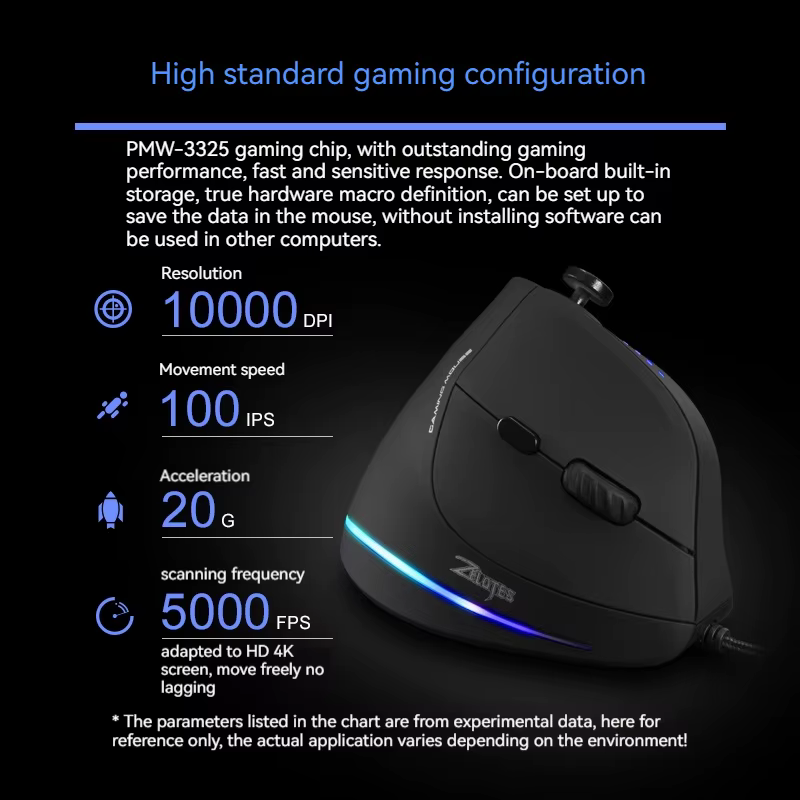 ZELOTES C-18 souris de jeu verticale 10000 DPI Programmable 11 boutons USB filaire rvb