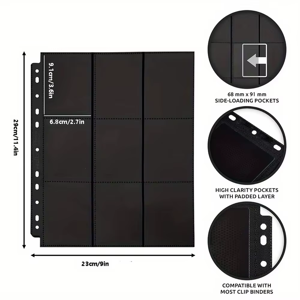 Lot de 10 pochettes noires à 9 compartiments pour classeur de cartes A4