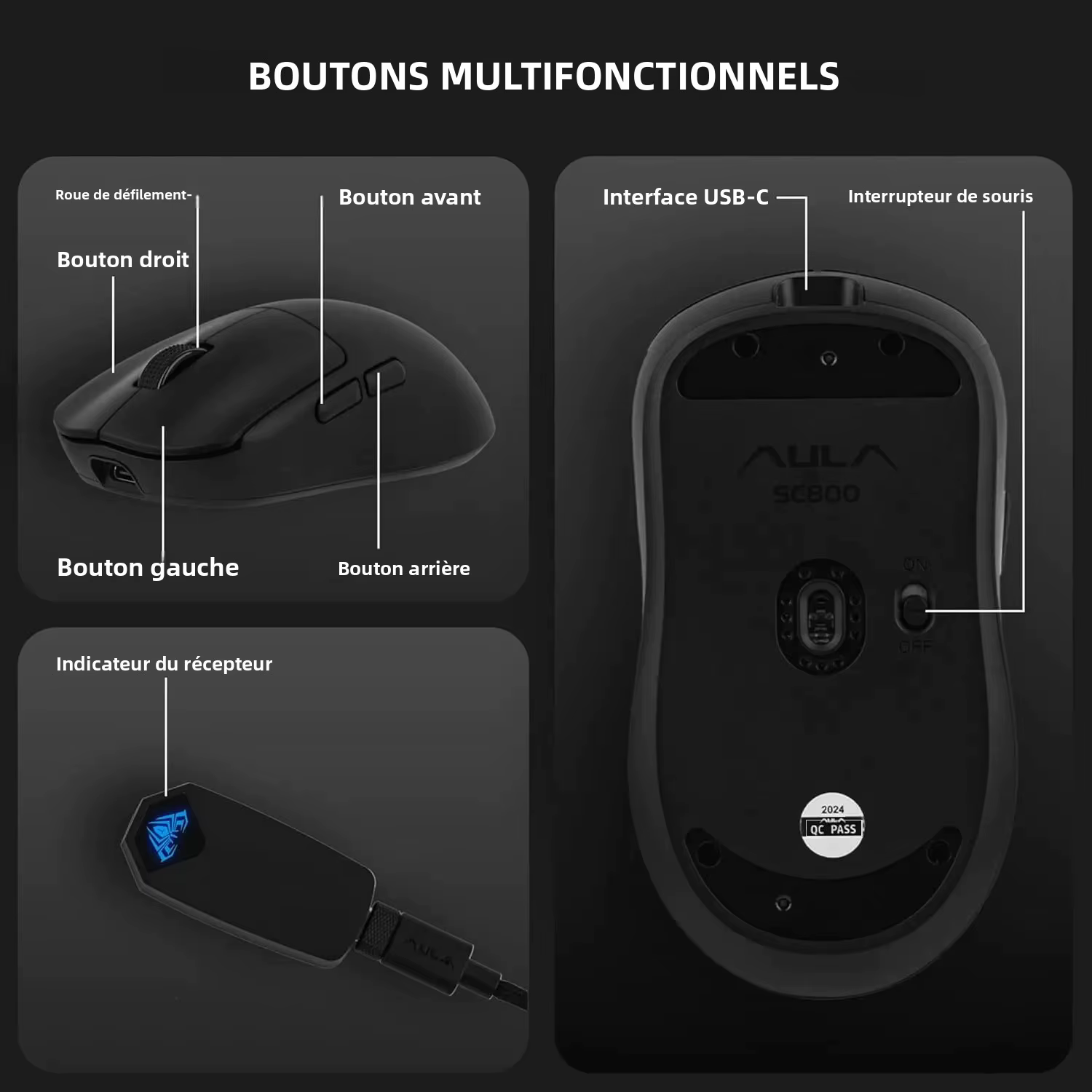 AULA SC800 souris de jeu USB-C filaire/2.4G 37g léger 8K Paw3395 capteur