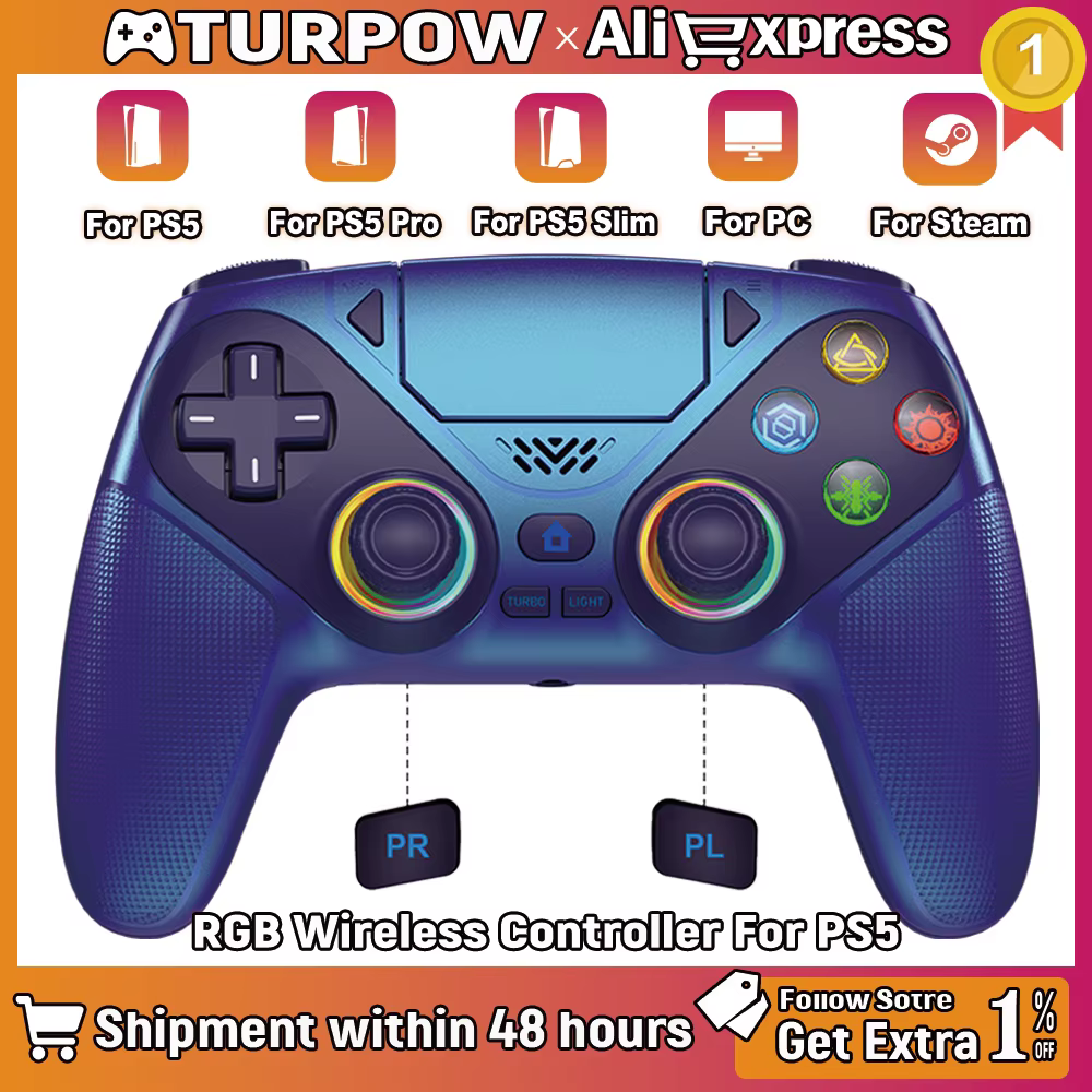 Manette de jeu RGB pour Playstation 5/PS5 Pro/Slim/PC, contrôleur sans fil PS5, double vibration, fonction Macro/Turbo, Joystick de jeu 3D