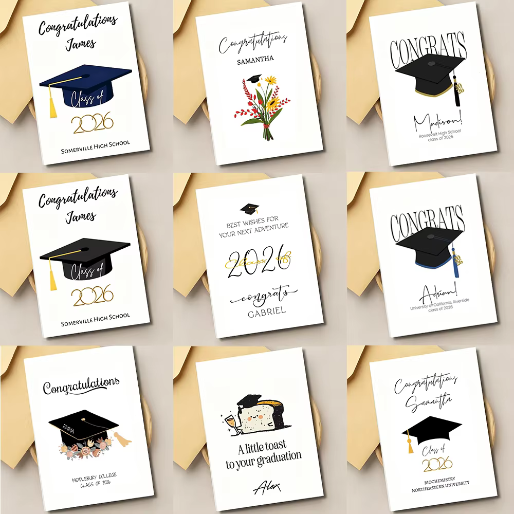 Carte de Remise de Diplôme Personnalisée avec Enveloppe – Promotion 2026 – Cadeau de Félicitations pour Étudiant – Cérémonie de Remise de Diplôme – Salutation Amusante et Kawaii pour Nouveau Diplômé