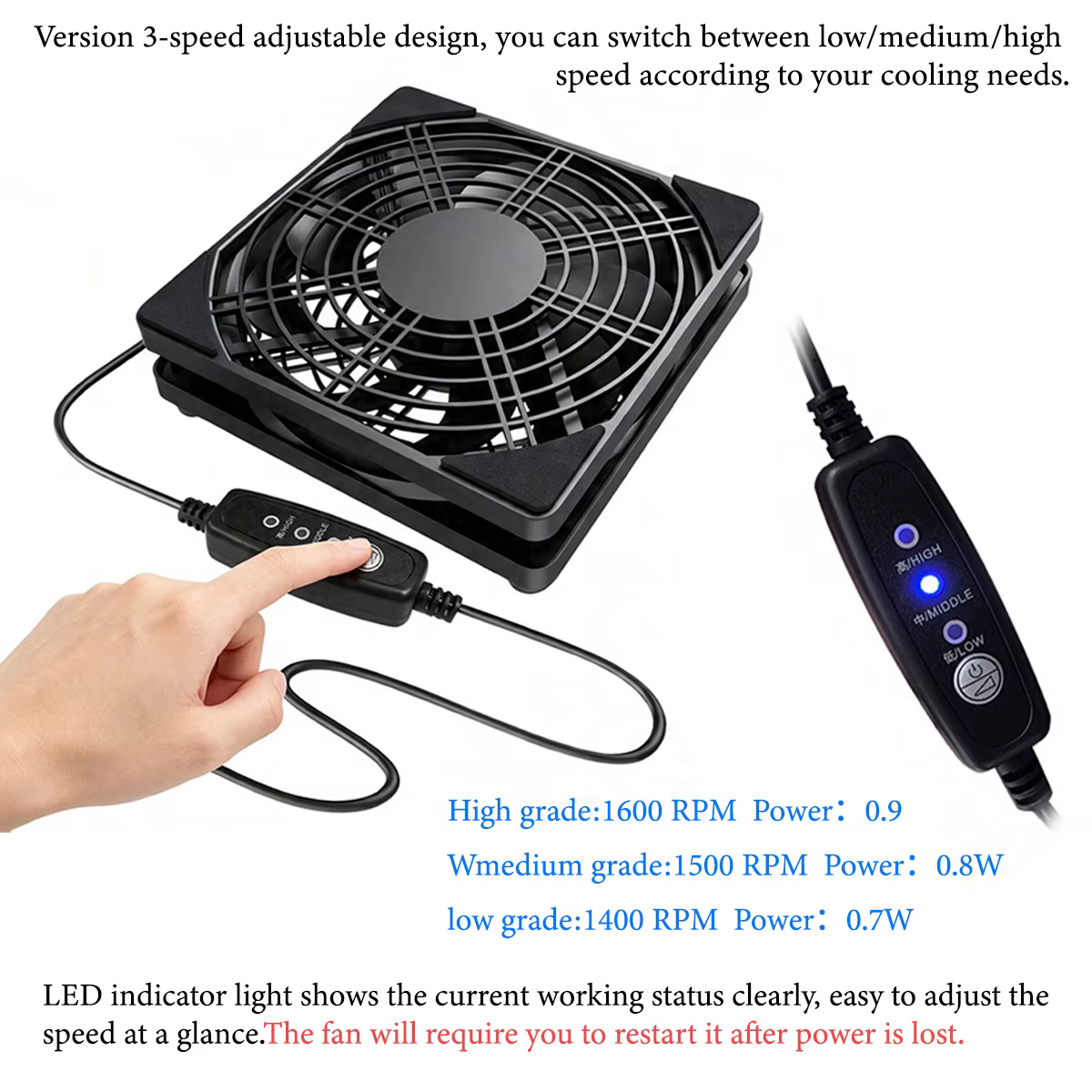 1 USB prend en charge une réglage à 3 vitesses. Le ventilateur d'ordinateur est silencieux.