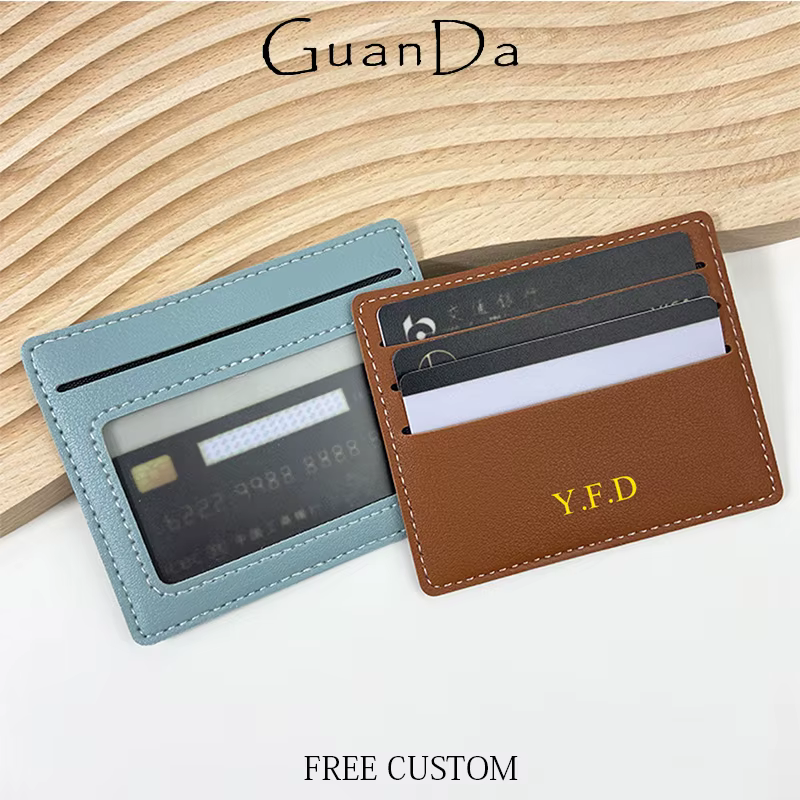 Porte-carte d'identité d'affaires de luxe initiales personnalisées en gros portefeuille de carte en cuir PU graver le nom sac de carte mince femme homme porte-monnaie