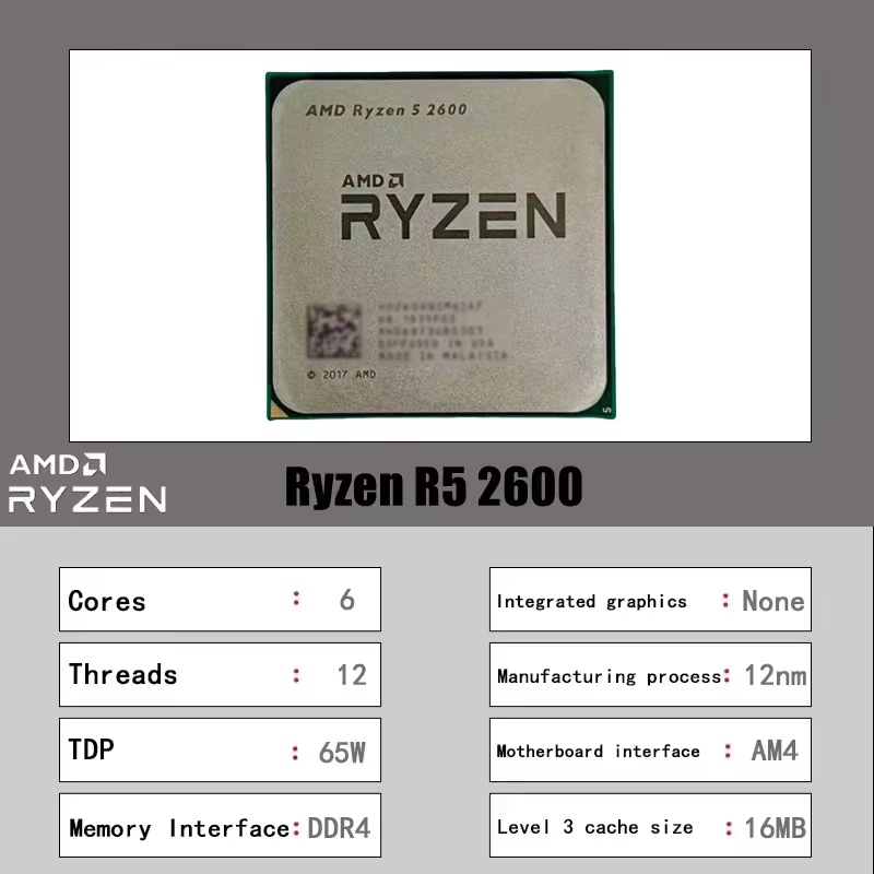Processeur de bureau AMD Ryzen 5 R5 2600 3