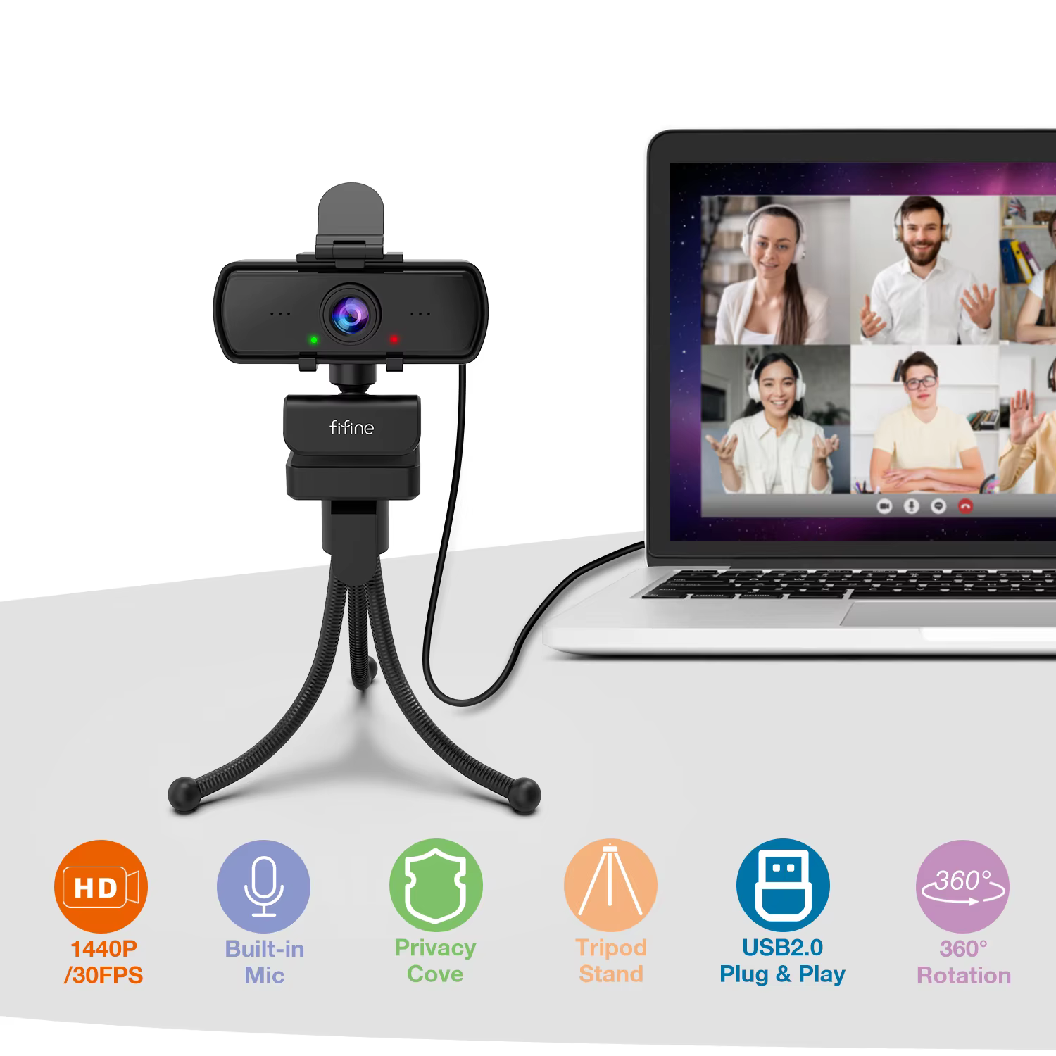 Webcam PC Full HD FIFINE 1440p avec Microphone