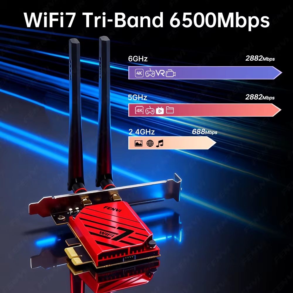 Adaptateur WiFi 7 MT7925 BE6500 PCIE BT5.4 Tri Band 2.4G/5Ghz/6Ghz 802.11BE 6500Mbps