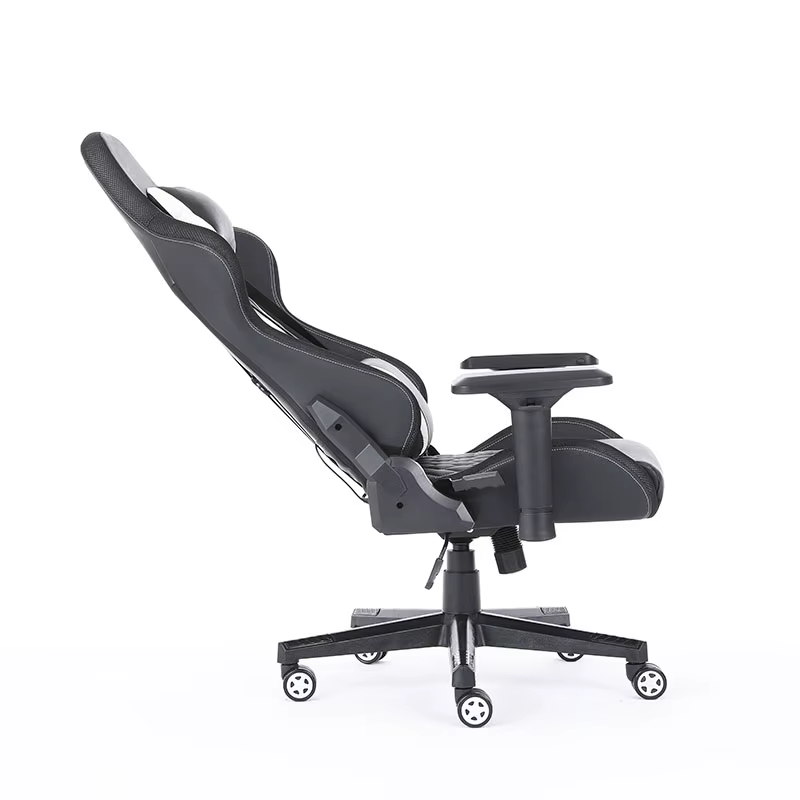 Chaise de jeu ergonomique en cuir PU noir pour bureau et gaming
