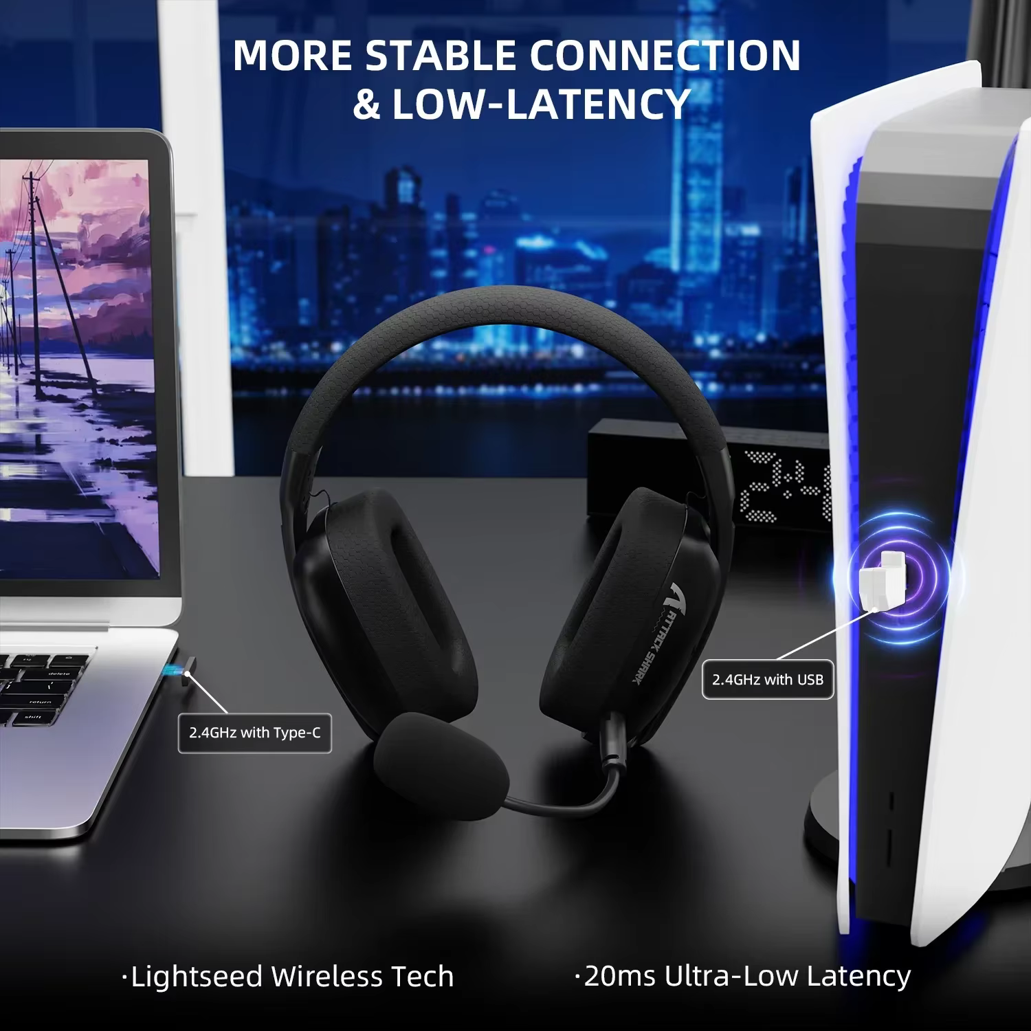 ATTACK SHARK L80PRO casque de jeu sans fil 2.4G/BT/filaire ultra-léger 40mm pilotes