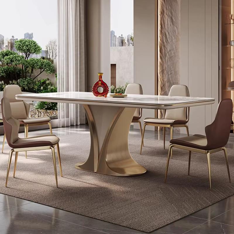Ensemble de table à manger rectangulaire en ardoise pour 6 personnes, style moderne, simple, luxe léger, haut de gamme, meubles de salle à manger