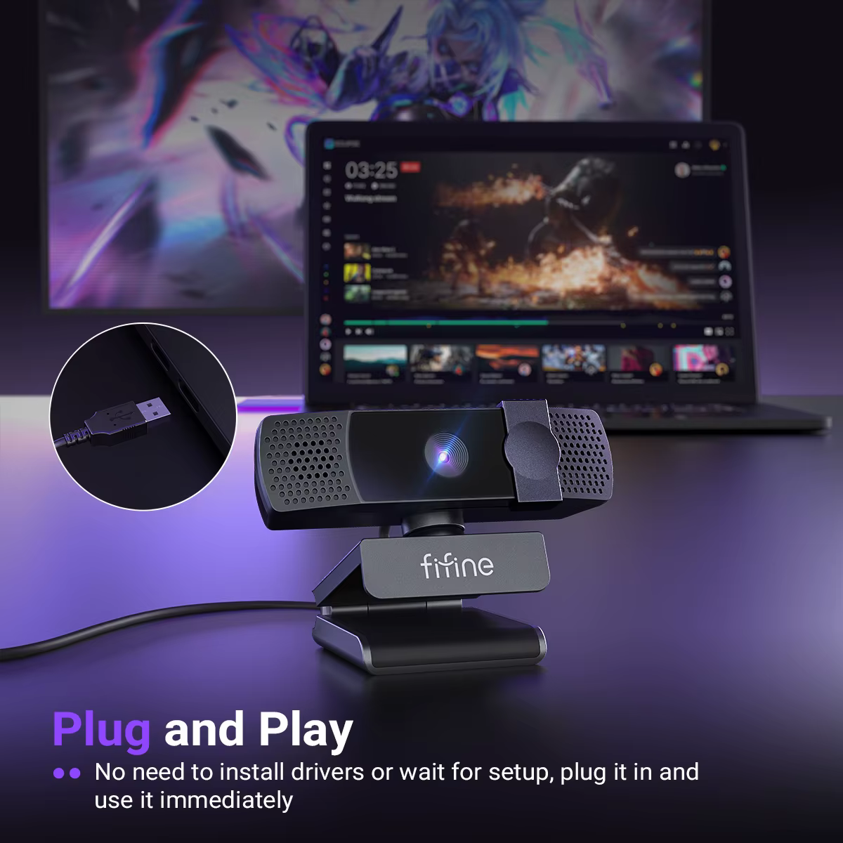 FIFINE 2K QHD PC Webcam pour les jeux et la diffusion en direct