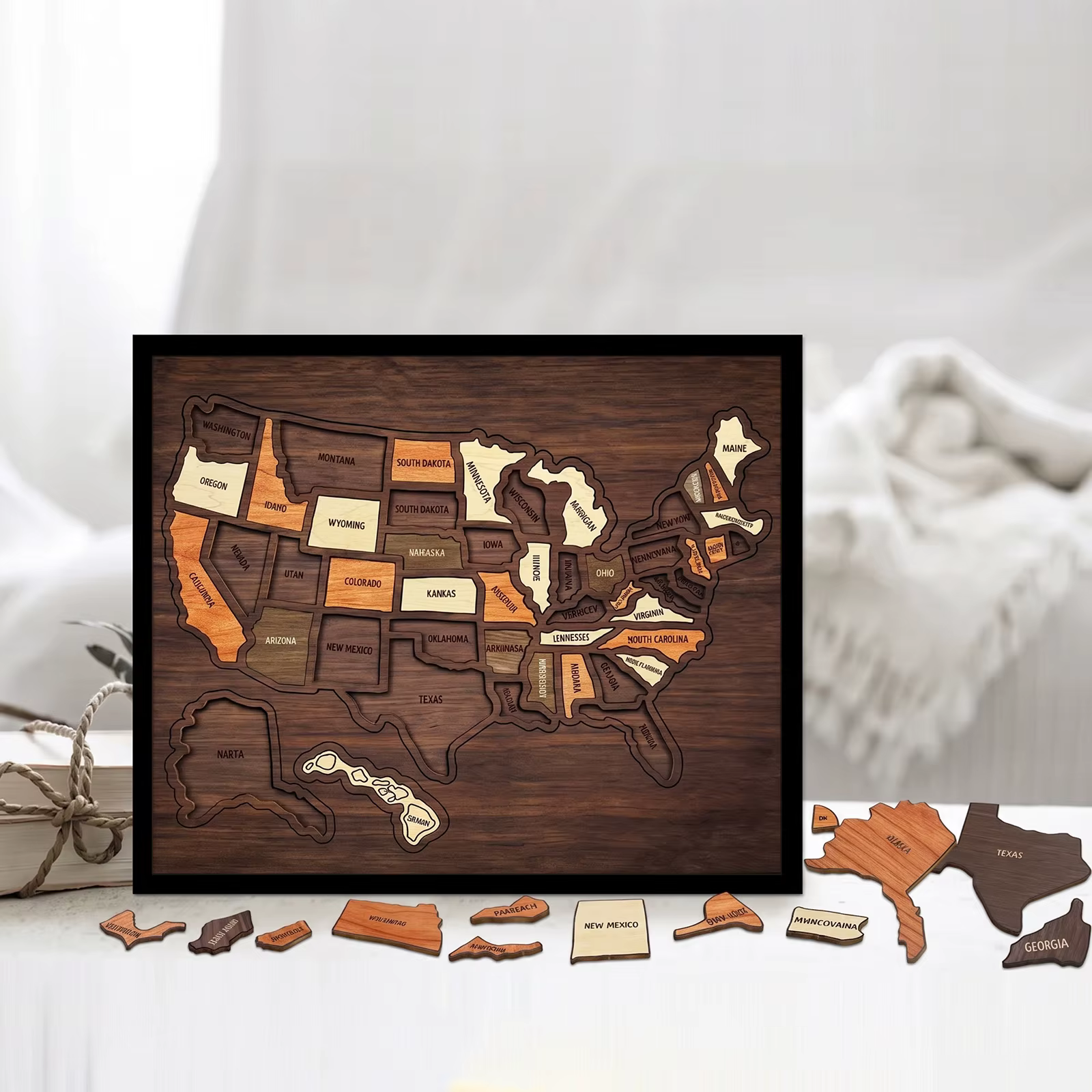 Carte de voyage des États-Unis, jouet interactif multi-usages pour l'apprentissage de la géographie, puzzle en bois portable, cadeau pour les couples et les familles