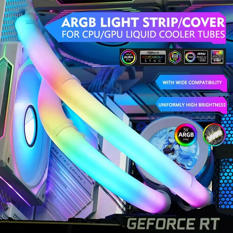 LDPCSJ 5V ARGB LED Tube néon bande lumineuse housse pour PC de jeu 120 240 360 AIO CPU eau liquide refroidisseur Modding