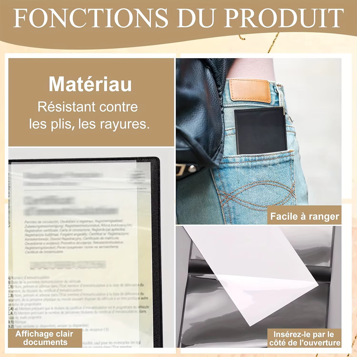 Porte-cartes 4-en-1, porte-documents de véhicule, porte-plaque d'immatriculation portable pour voiture et moto, essentiels pour les voyages et les affaires