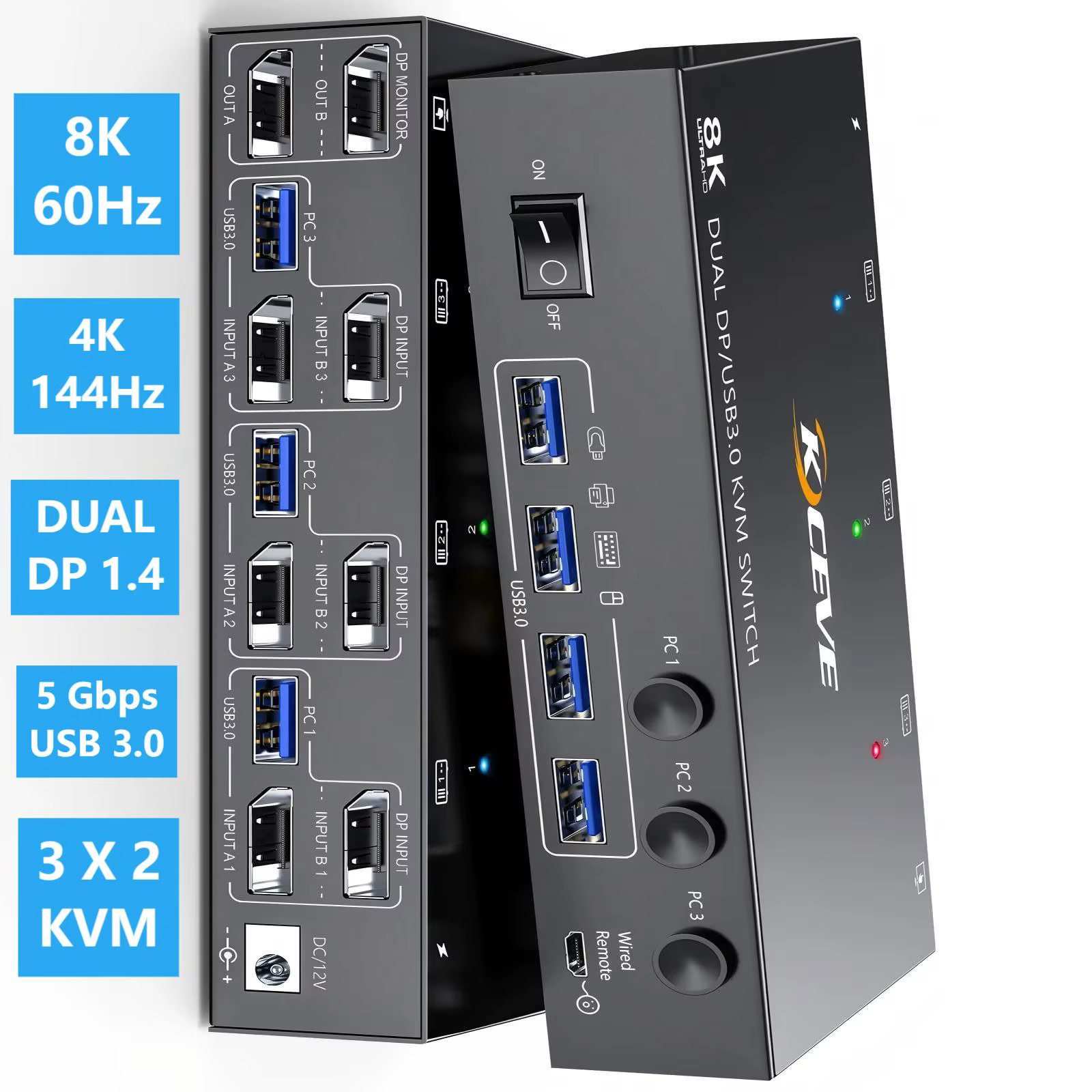 Double/Triple moniteur DP KVM commutateur 4K @ 144Hz 2x2 USB3.0 HDMI KVM