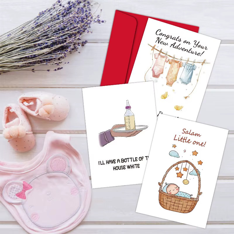 Carte de vœux pour bébé nouveau-né avec enveloppe, message amusant de bénédiction, carte d'anniversaire