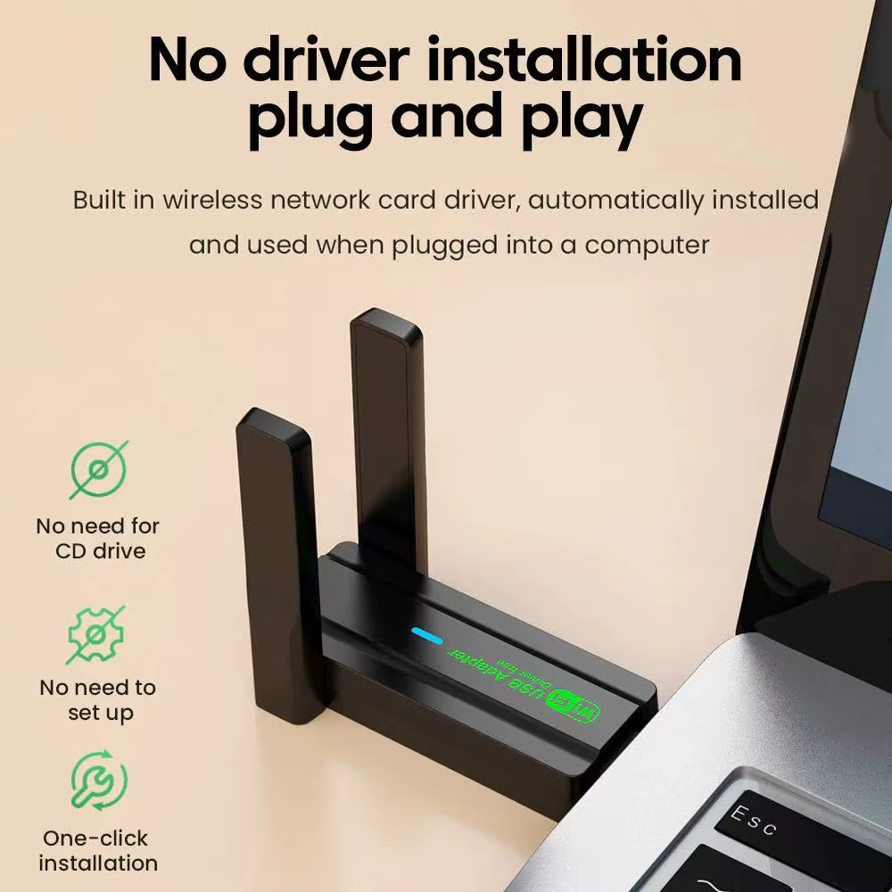 Carte réseau sans fil WiFi 5 1300M double bande 2.4G&5GHz USB 3.0 adaptateur