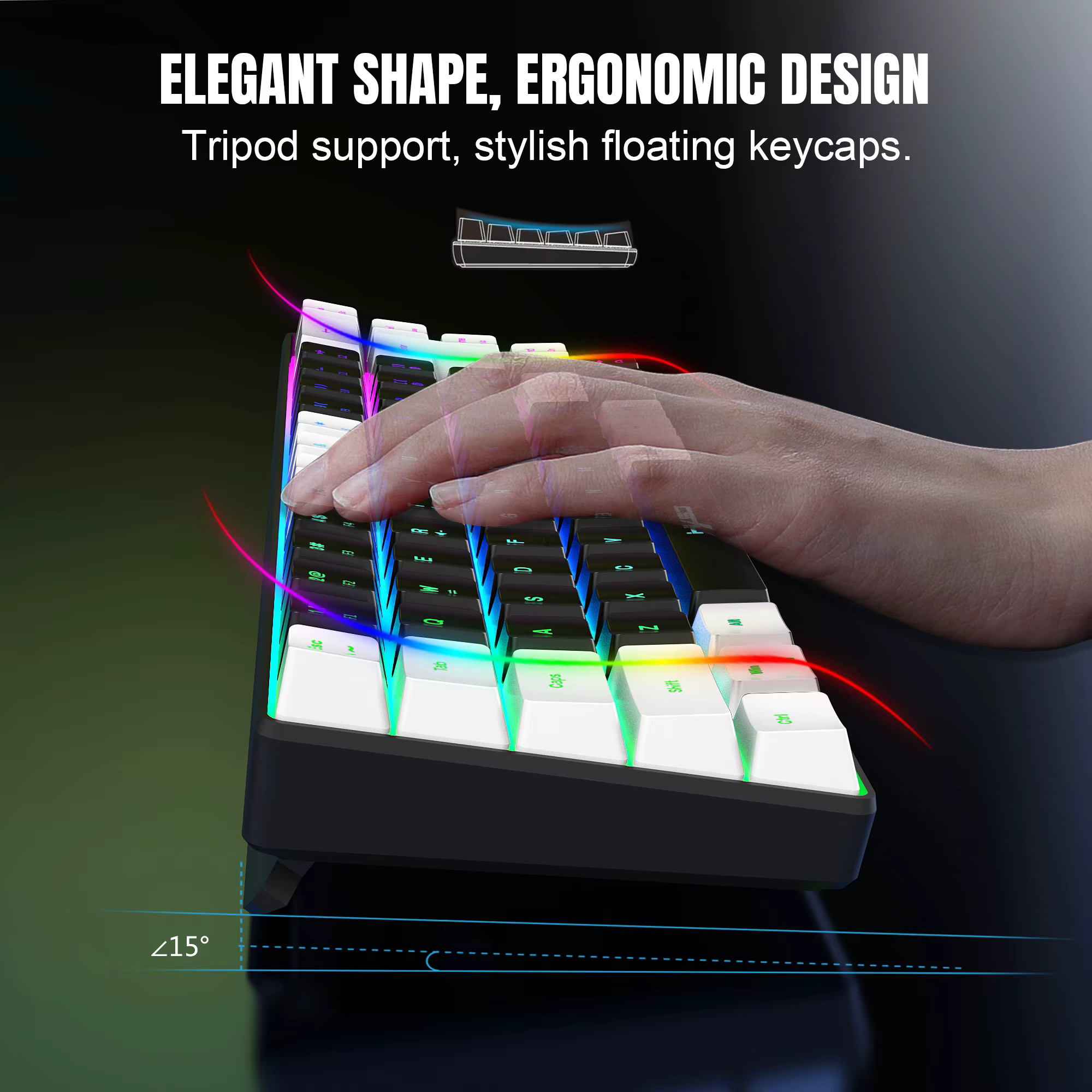 68 touches clavier de jeu USB filaire Portable 20 RGB rétro-éclairage