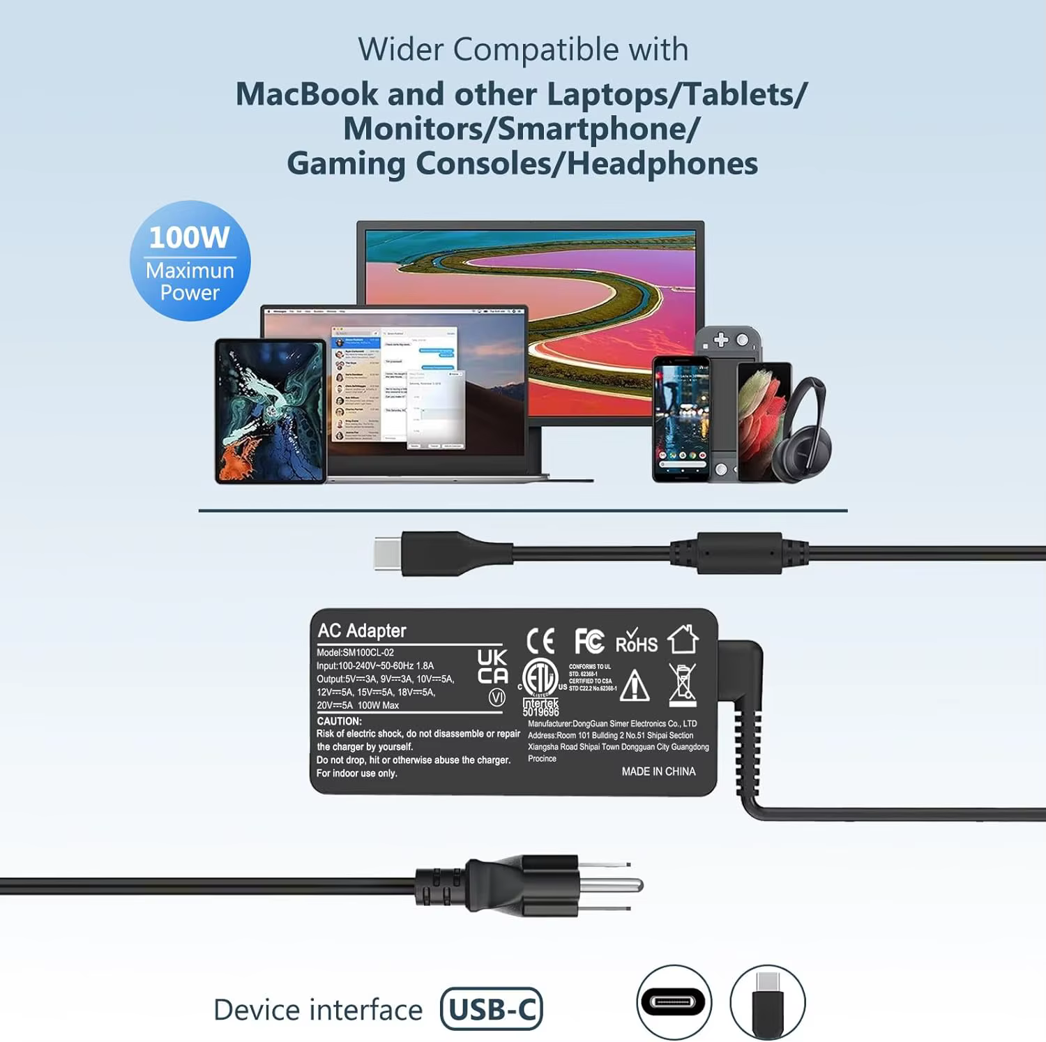 Chargeur USB C universel pour ordinateur portable