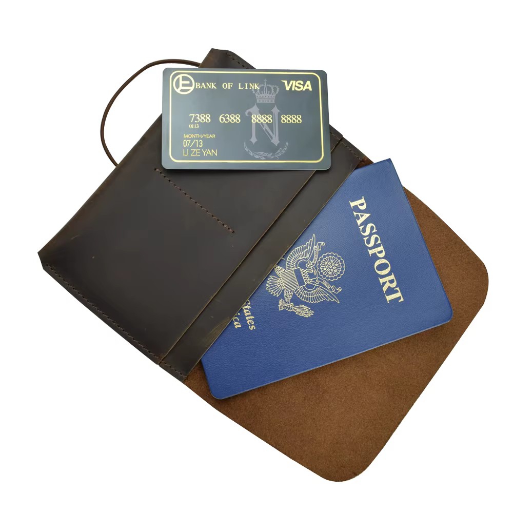 Porte-passeport en cuir et portefeuille de voyage – Organiseur vintage en cuir véritable avec sangle sécurisée pour cartes, espèces, passe d'embarquement
